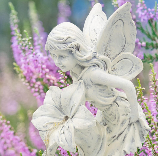 White wash solar fairy statue